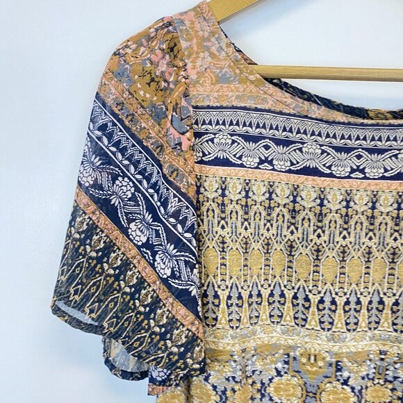 Lucky Brand Paisley Flutter Sleeve Top - Picture 3 of 10